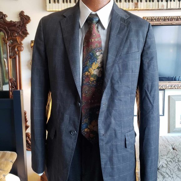 Brown windowpane blazer Penguin with casino lining 38R - Picture 1 of 6